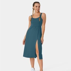 Halara Padded Backless Twisted Split Midi Casual Dress